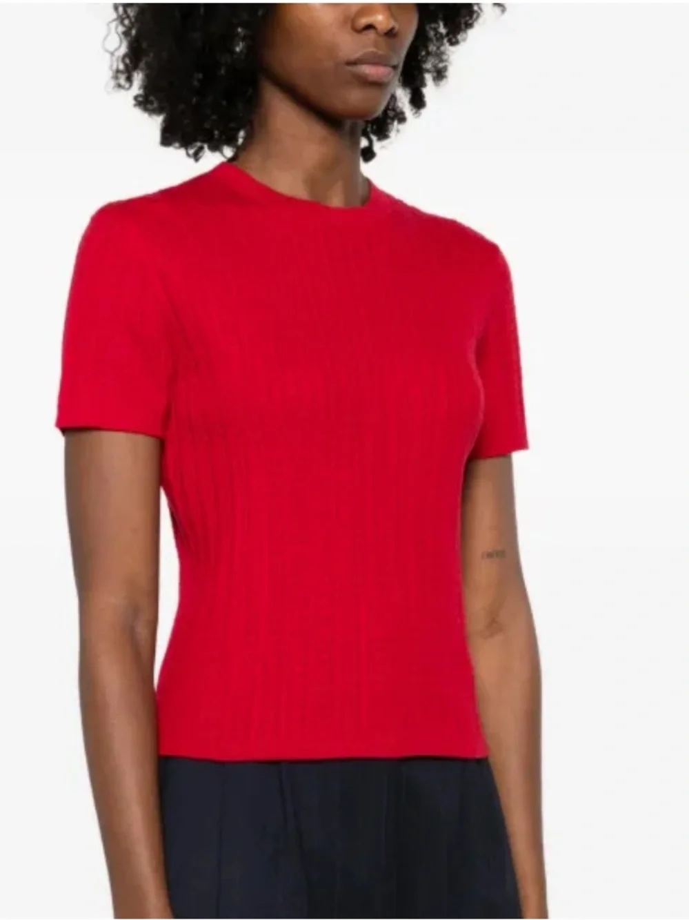 NWT MAJE round neck jumper red cable-knit and pointelle short sleeves size S